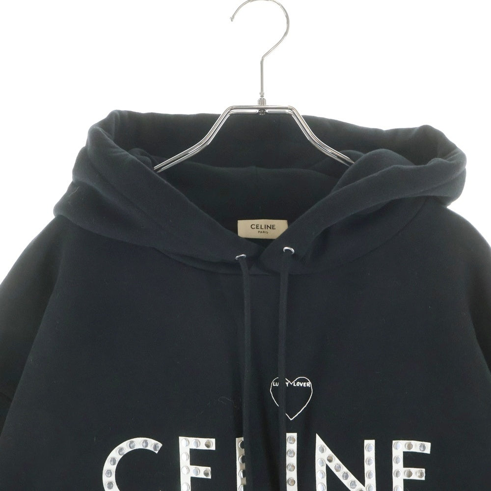CELINE(セリーヌ) スタッズ ロゴプリント オーバーサイズ プルオーバー スウェットパーカー フーディー ブラック 2Y701670Q