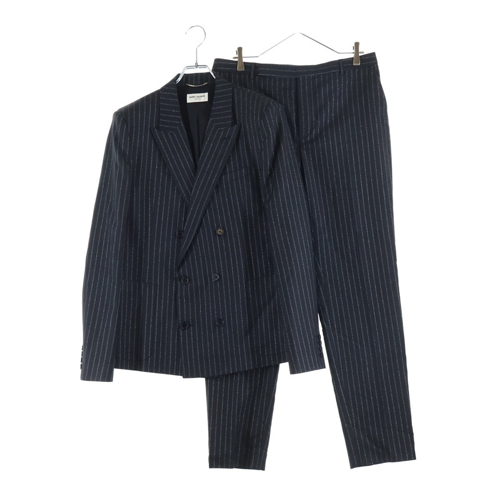 SAINT LAURENT PARIS(サンローランパリ) ラメストライプ ダブルブレストテーラードジャケット スラックスパンツ セットアップスーツ ブラック 596947 Y1A89