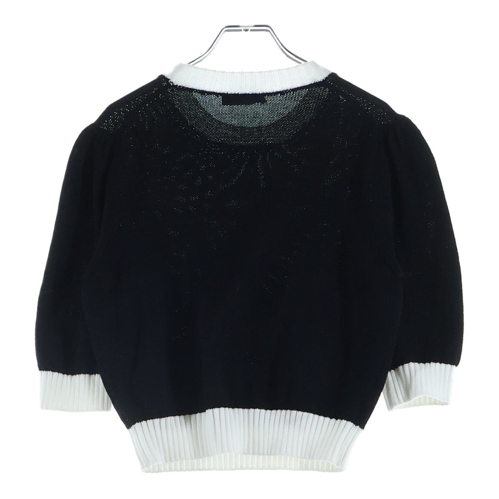 PRADA(プラダ) 24AW ロゴ刺繍 クロップド クルーネック 半袖ニット セーター ブラック レディース P24I1R