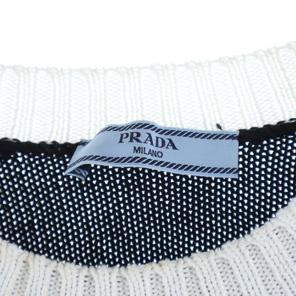 PRADA(プラダ) 24AW ロゴ刺繍 クロップド クルーネック 半袖ニット セーター ブラック レディース P24I1R