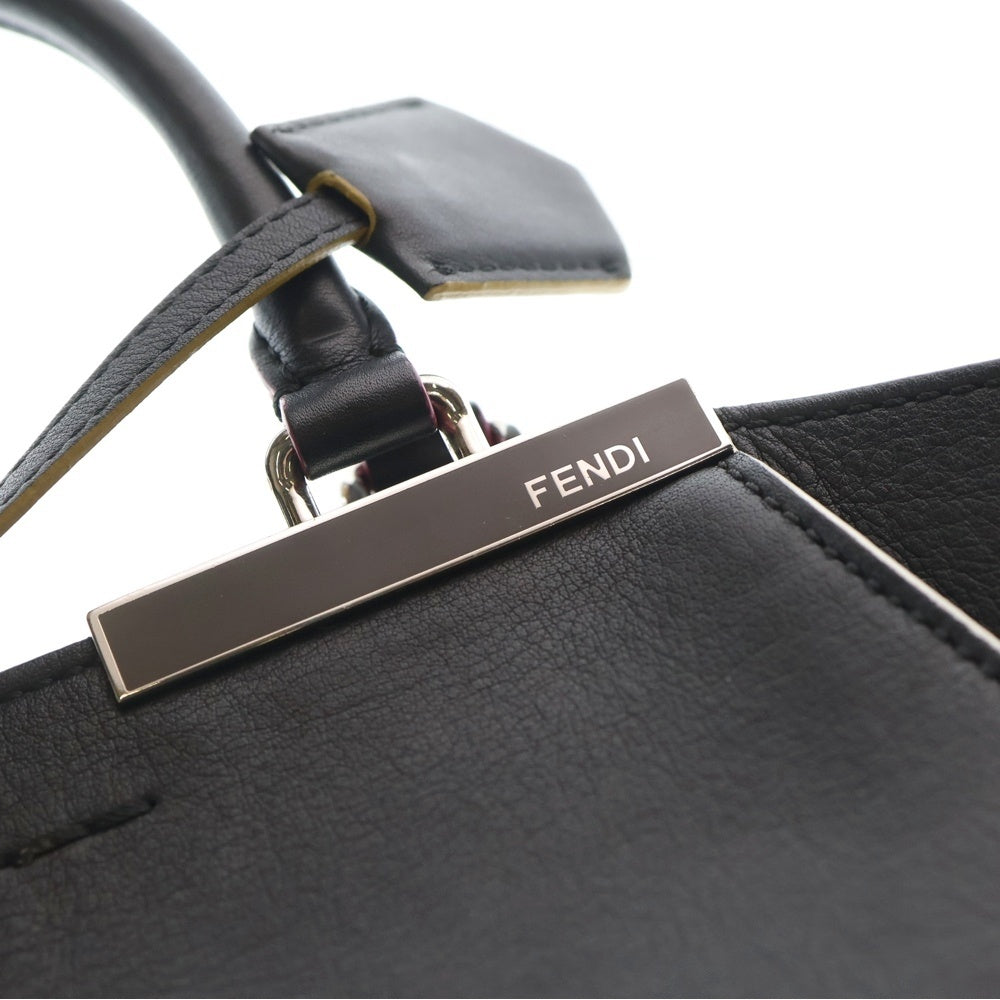 FENDI(フェンディ) プチトロワジュール ハンドバッグ 2WAYショルダー レザー シルバー金具 ブラック 8BH333 レディース