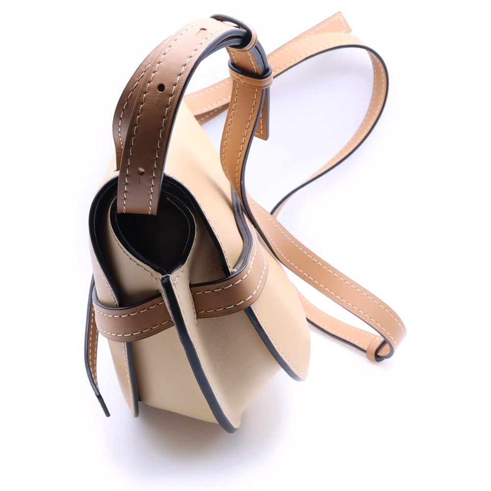 LOEWE(ロエベ) ゲートデュアルバック スモール ショルダーバッグ バイカラー ベージュ×ブラウン レザー ゴールド金具 レディース