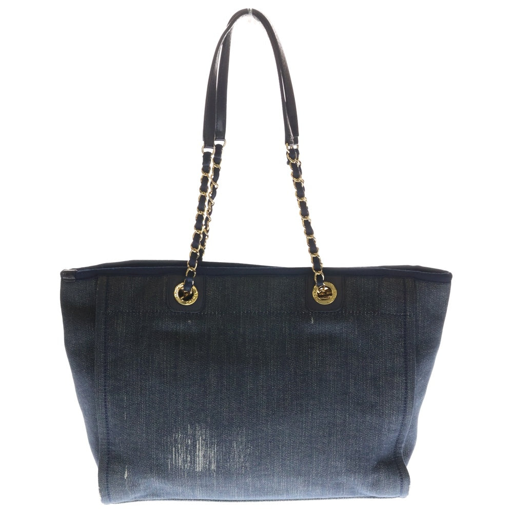 CHANEL(シャネル) ドーヴィルMM トートバック ハンドバッグ ネイビー キャンバス ゴールド金具 レディース