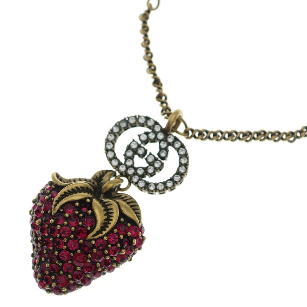 GUCCI(グッチ) ストロベリー インターロッキングG ペンダント ネックレス ゴールド×ピンク レディース