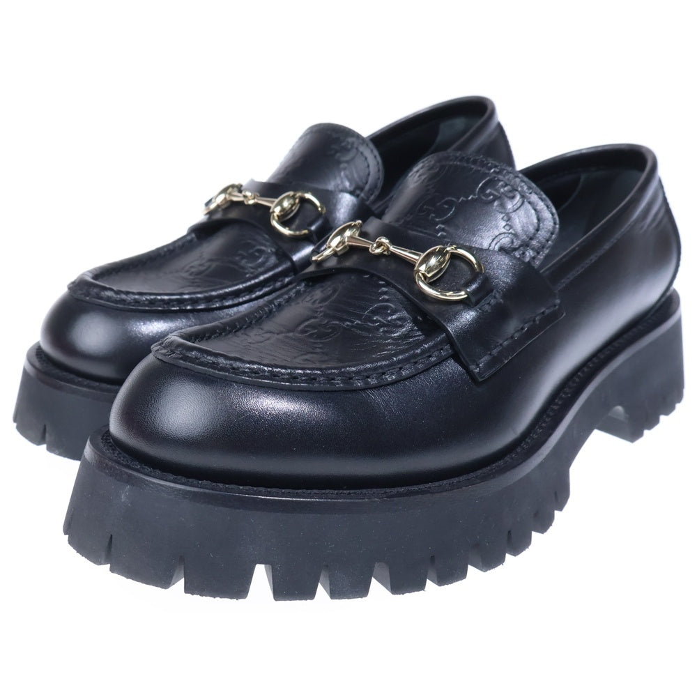 GUCCI(グッチ) 25SS GGエンボス ホースビット レザーローファー ブラック 817306
