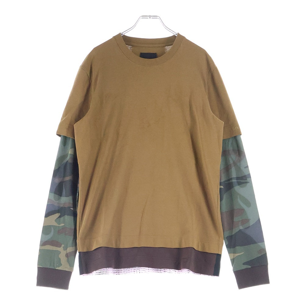 GIVENCHY(ジバンシィ) レイヤード メッシュ 迷彩 カモフラ柄 クルーネック 長袖Tシャツ ブラウン BMK71K73YGS