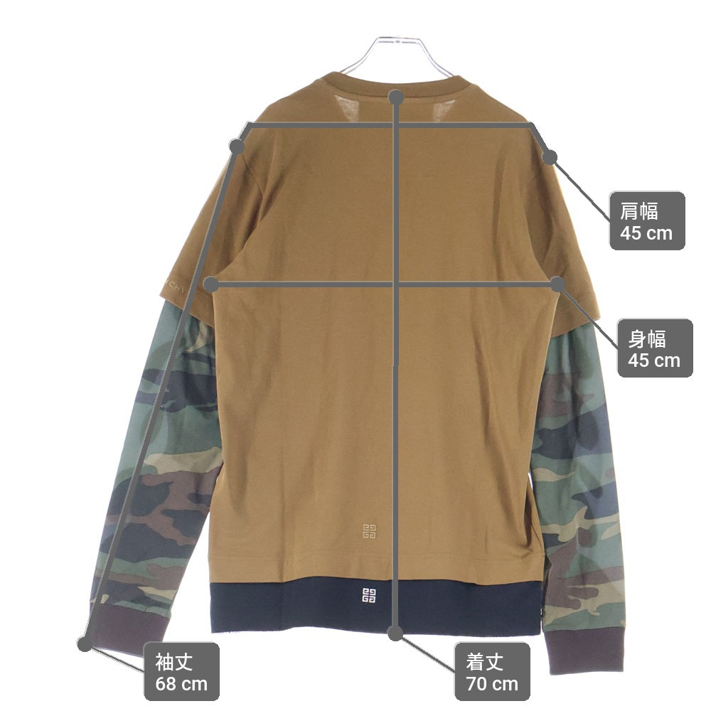 GIVENCHY(ジバンシィ) レイヤード メッシュ 迷彩 カモフラ柄 クルーネック 長袖Tシャツ ブラウン BMK71K73YGS