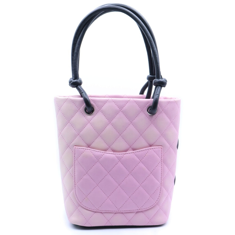 CHANEL(シャネル) カンボンライン キルティング ハンドバッグ トートバッグ ピンク×ブラック ラムスキン シルバー金具 レディース
