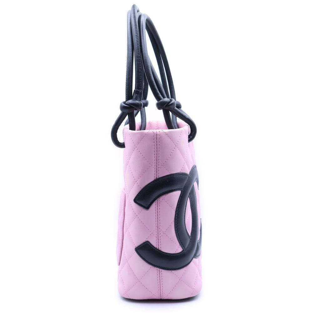 CHANEL(シャネル) カンボンライン キルティング ハンドバッグ トートバッグ ピンク×ブラック ラムスキン シルバー金具 レディース