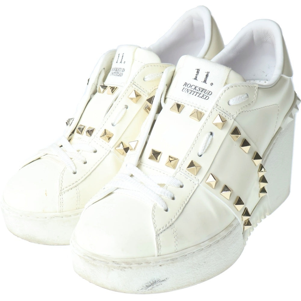 VALENTINO(ヴァレンティノ) オープンディスコ ロックスタッズ レザー ウェッジソール ヒールスニーカー シューズ ホワイト レディース