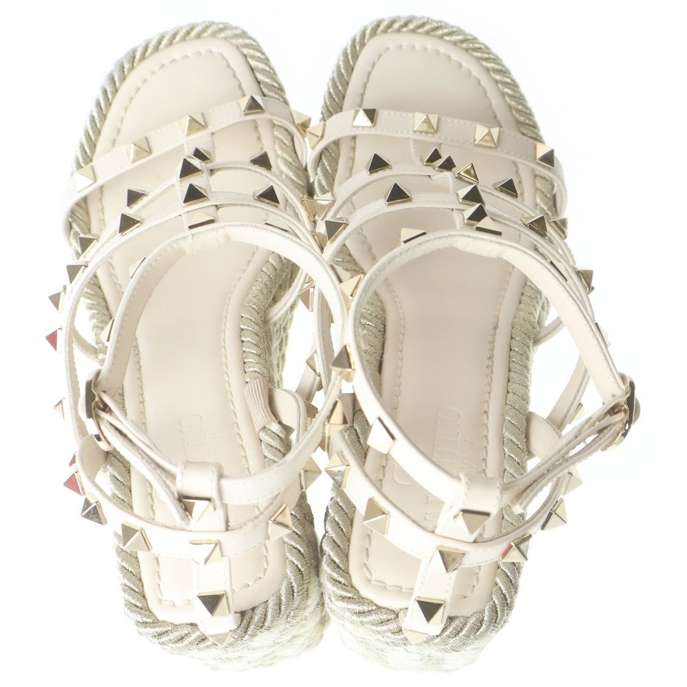 VALENTINO(ヴァレンティノ) ロックスタッズ レザー ウェッジソール ヒール ストラップ サンダル ライトベージュ レディース