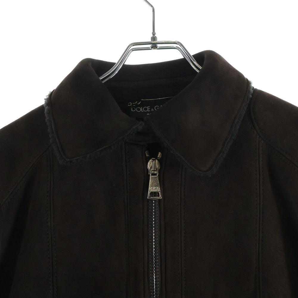 DOLCE & GABBANA(ドルチェアンドガッバーナ) シープスキン スエードレザー ジップアップ ジャケット ブラウン FSF9347F/FUPHI-B