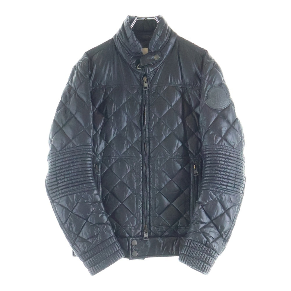 MONCLER(モンクレール) レザー ワッペンロゴ キルティング ジップアップ ダウンジャケット ブラック 40331 50 53012