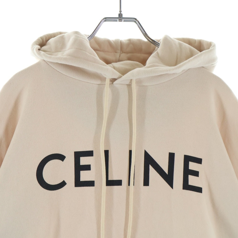 CELINE セリーヌ ロゴプリント プルオーバースウェットパーカー フーディー ベージュ 2Y321670Q CELINE(セリーヌ) ロゴプリント プルオーバースウェットパーカー