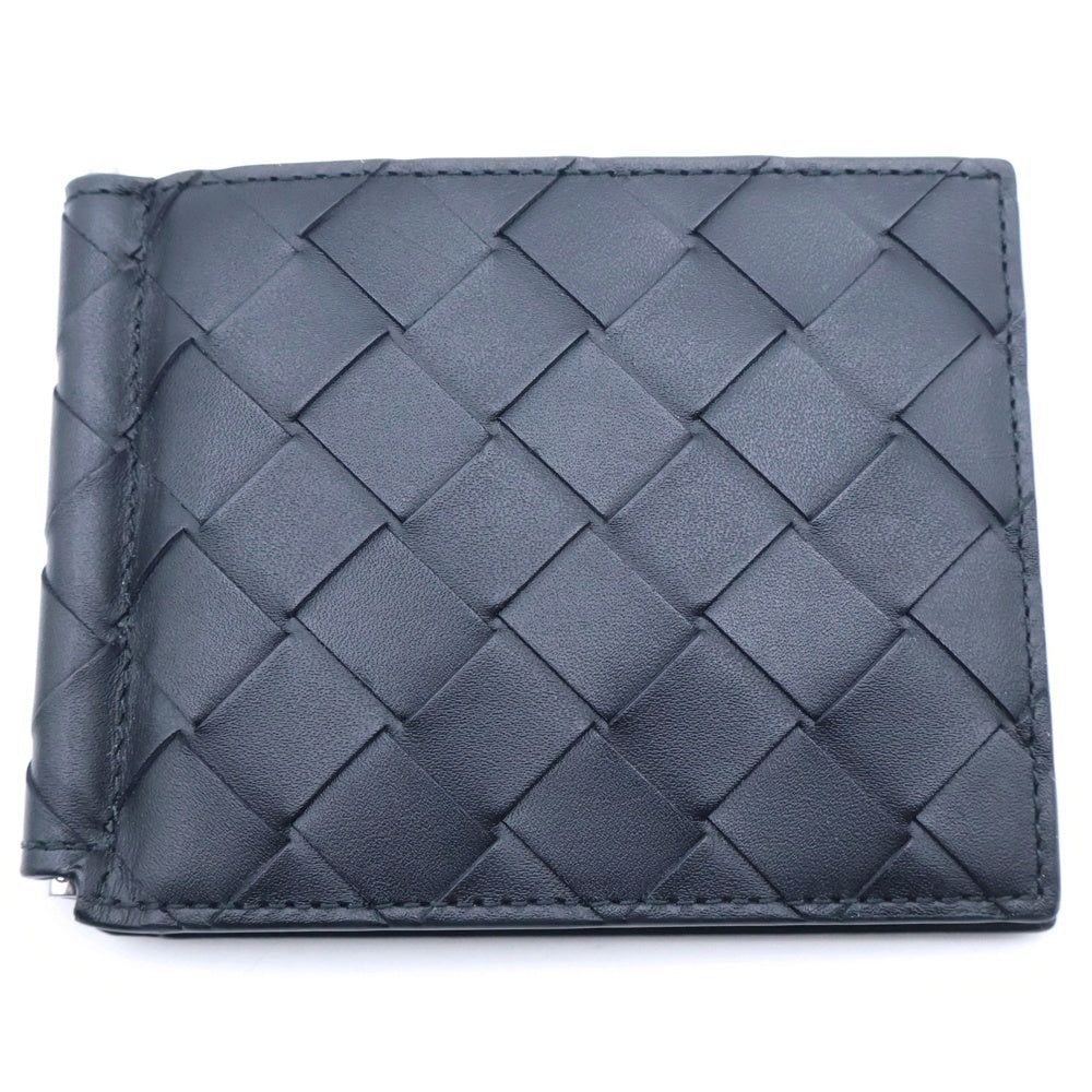 BOTTEGA VENETA(ボッテガヴェネタ) イントレチャート マネークリップ 財布 名刺入れ ウォレット カードケース ブラック レザー シルバー金具