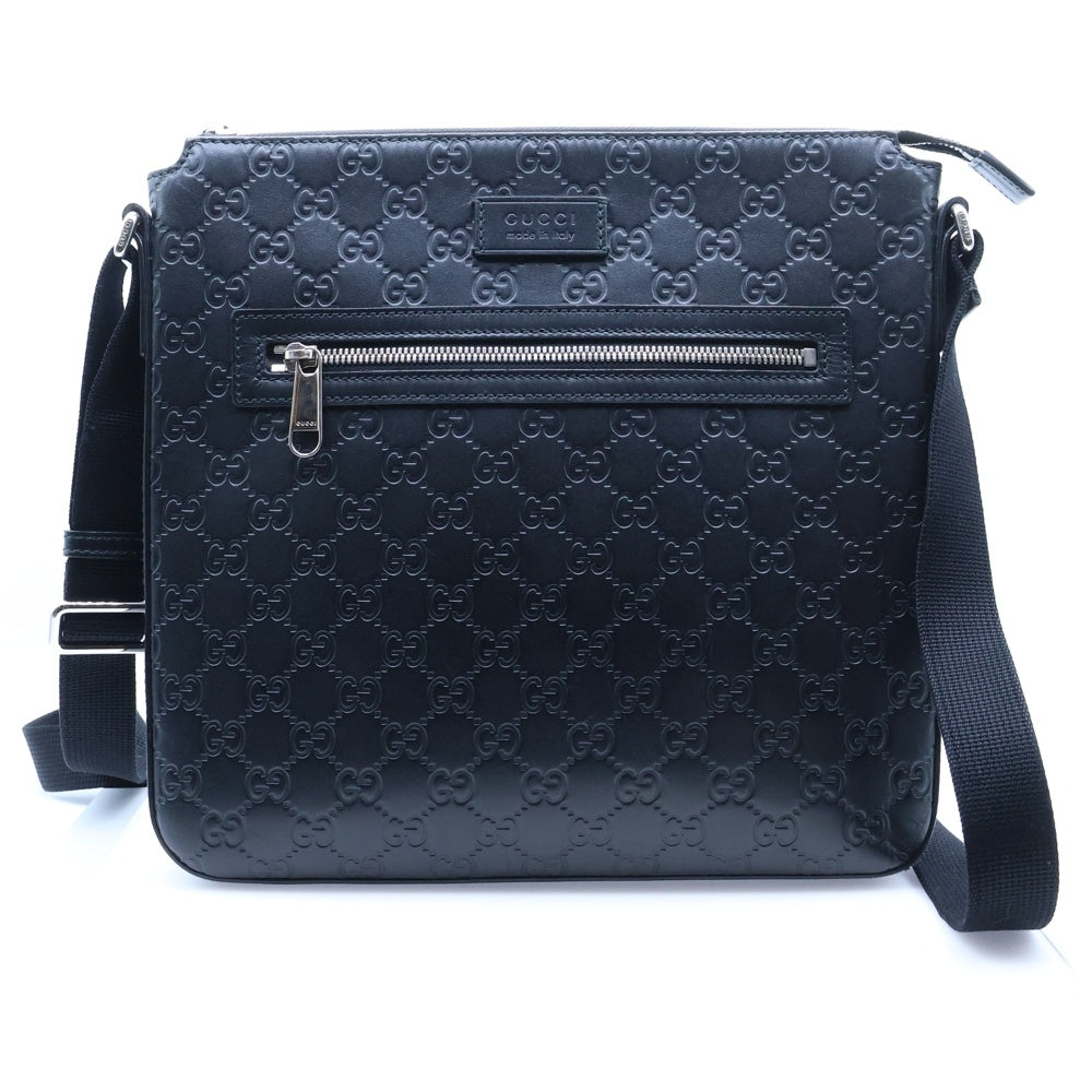 GUCCI(グッチ) グッチシマ ショルダーバッグ メッセンジャーバッグ サコッシュ ブラック レザー 406408 シルバー金具