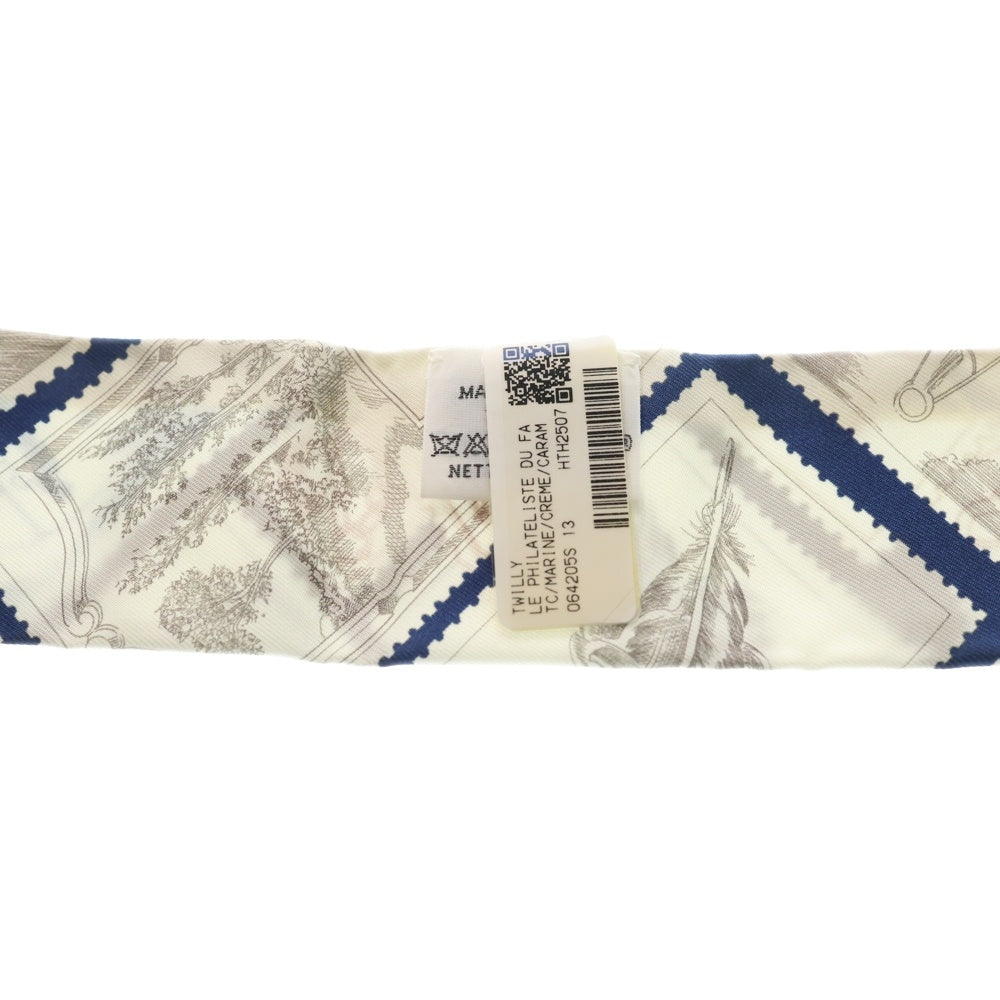 HERMES(エルメス) ツイリー フォーブルの切手愛好家 シルクスカーフ ネイビー×ブラウン レディース
