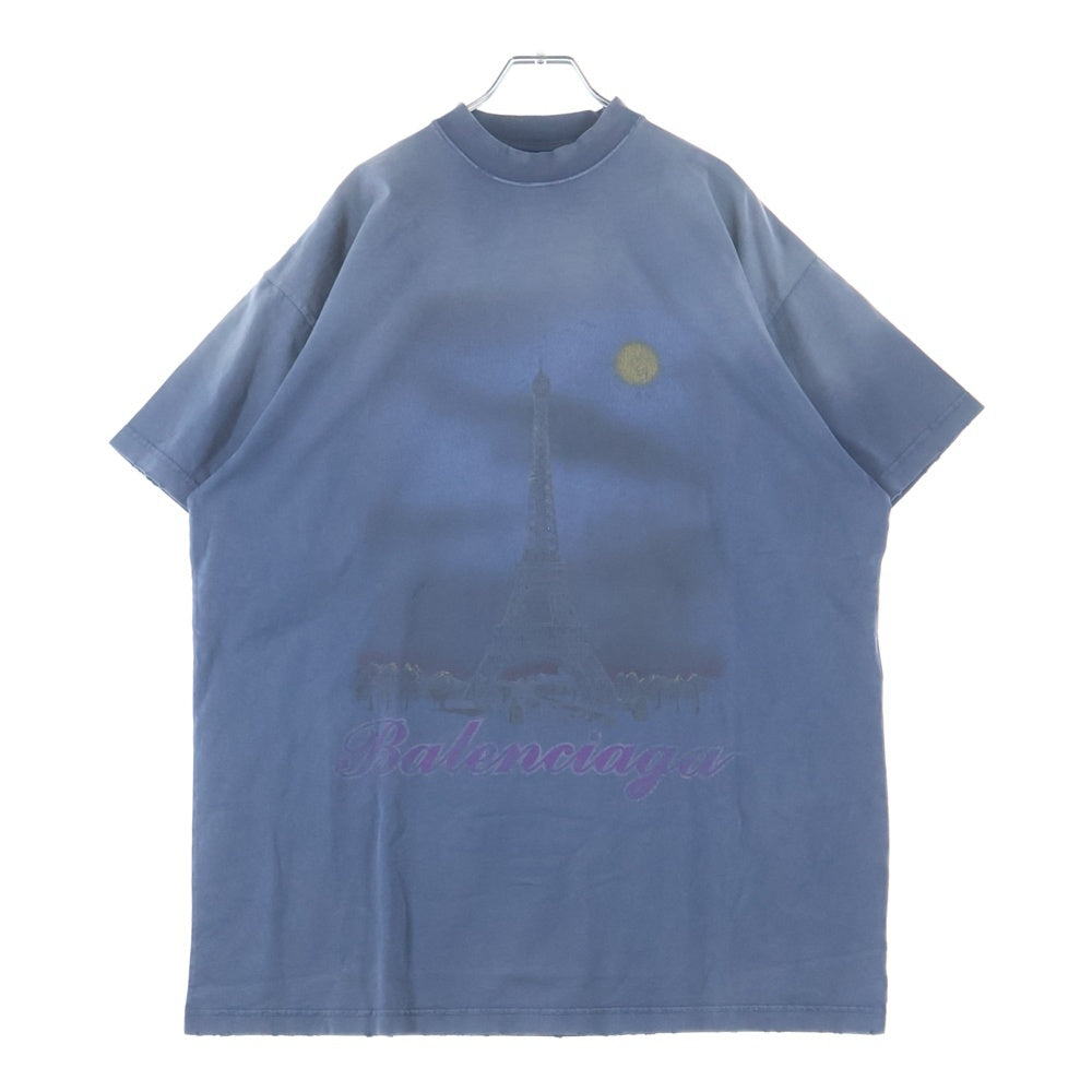 BALENCIAGA(バレンシアガ) 24SS Paris Moon Oversized TeeVintage ヴィンテージ 加工 ロゴ オーバーサイズ パリ 半袖Tシャツ ブルー 739028
