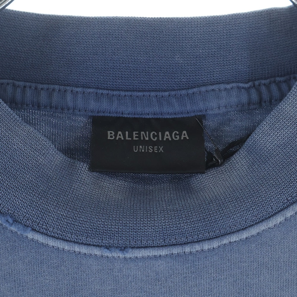 BALENCIAGA(バレンシアガ) 24SS Paris Moon Oversized TeeVintage ヴィンテージ 加工 ロゴ オーバーサイズ パリ 半袖Tシャツ ブルー 739028