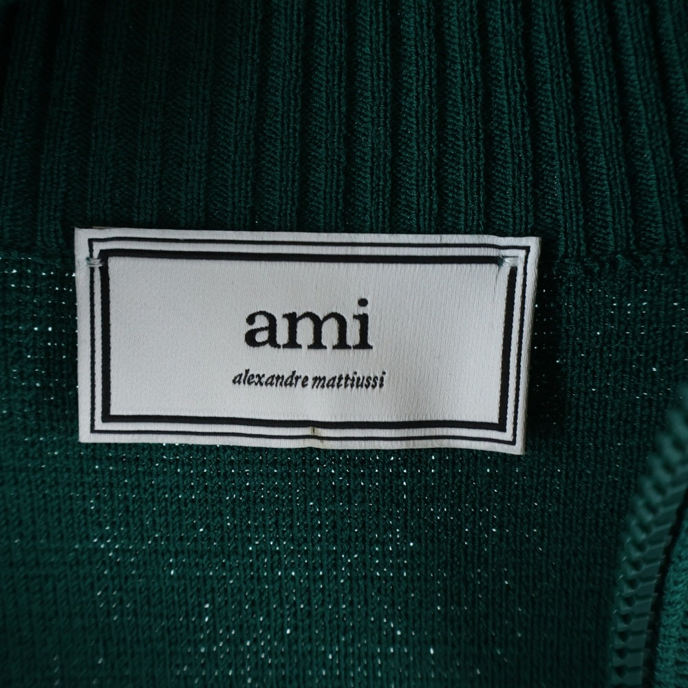 ami paris(アミパリス) リングジップ ビスコース ドライバーズ ニット ハイネック ジップアップ ジャケット グリーン E19K503.014
