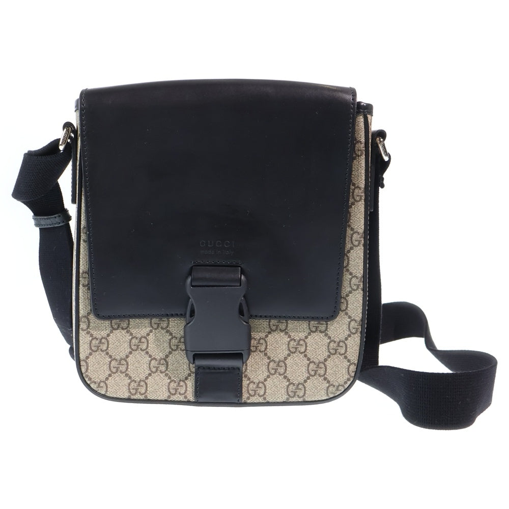 GUCCI(グッチ) グッチシマ シグネチャー ショルダーバッグ ブラック×ベージュ レザー×PVC 473877 シルバー金具 レディース