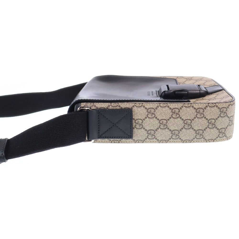 GUCCI(グッチ) グッチシマ シグネチャー ショルダーバッグ ブラック×ベージュ レザー×PVC 473877 シルバー金具 レディース