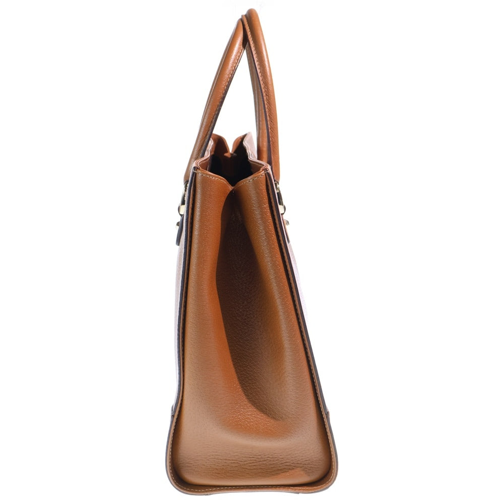 GUCCI(グッチ) GGキャンバス ハンドバッグ トートバッグ ブラウン×ベージュ レザー×キャンバス 120897 ゴールド金具 レディース