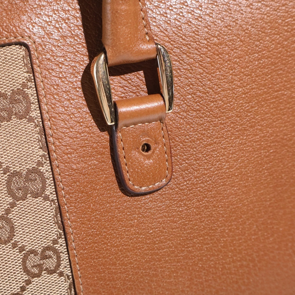 GUCCI(グッチ) GGキャンバス ハンドバッグ トートバッグ ブラウン×ベージュ レザー×キャンバス 120897 ゴールド金具 レディース