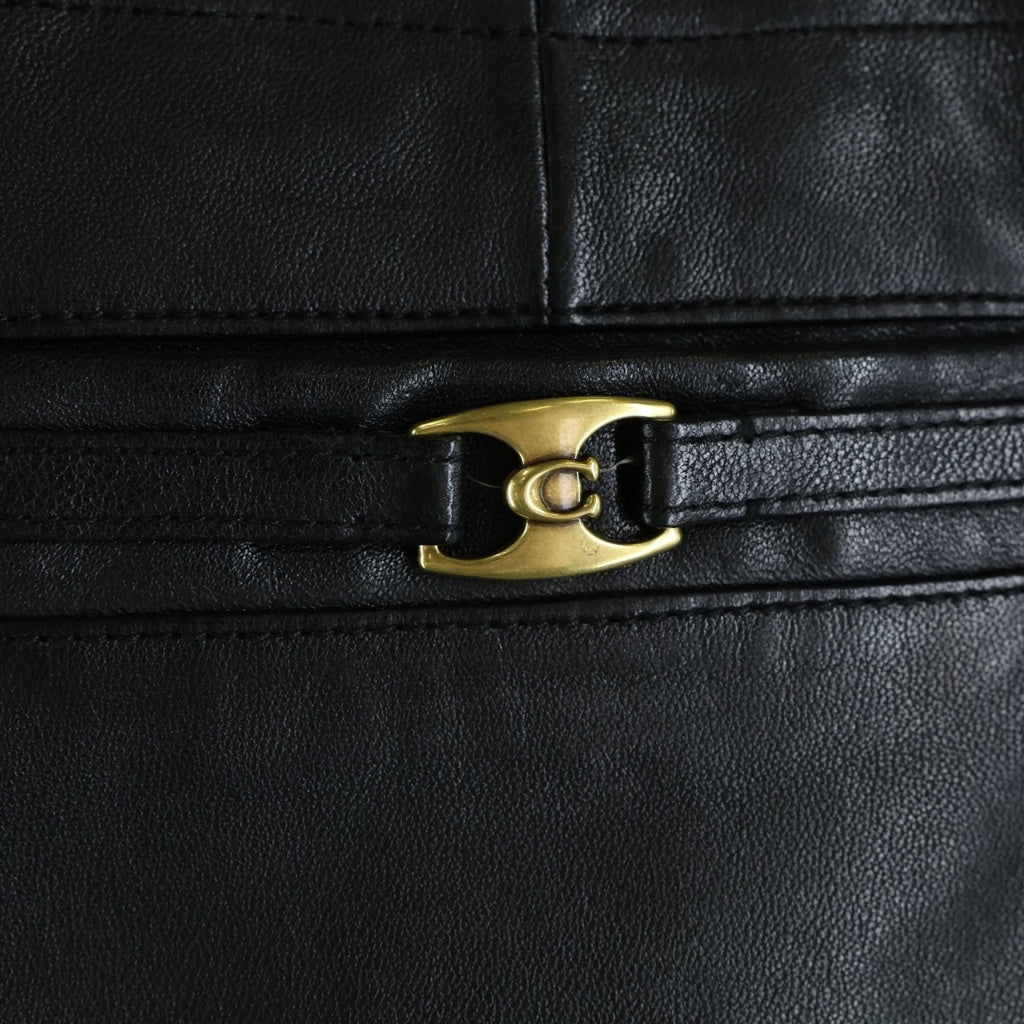 COACH(コーチ) ヘリテージC レザーロングスカート ブラック CM306 レディース