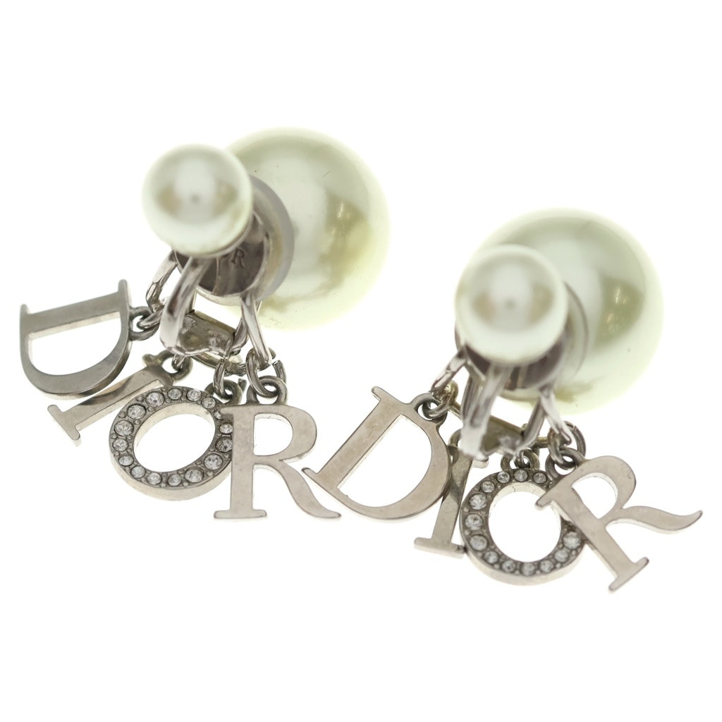 Christian Dior(クリスチャンディオール) CDトライバル ロゴ フェイクパール ラインストーン イヤリング シルバー レディース