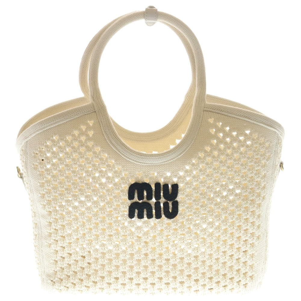 miumiu(ミュウミュウ) IVY トートバッグ ハンドバッグ ショルダーバッグ 2WAYバッグ ホワイト コットン 5BG281 ゴールド金具 レディース