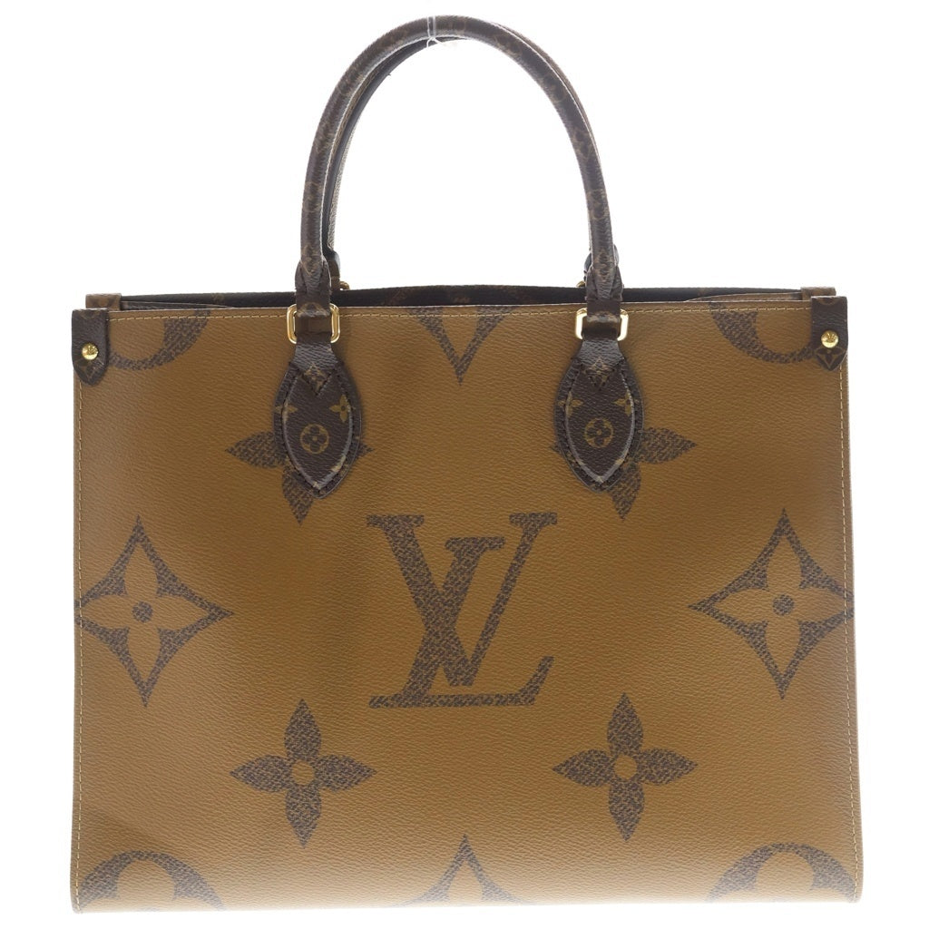 LOUIS VUITTON(ルイヴィトン) モノグラムリバース オンザゴーMM ハンドバッグ トートバッグ ブラウン レザー×PVC M45321 ゴールド金具 レディース