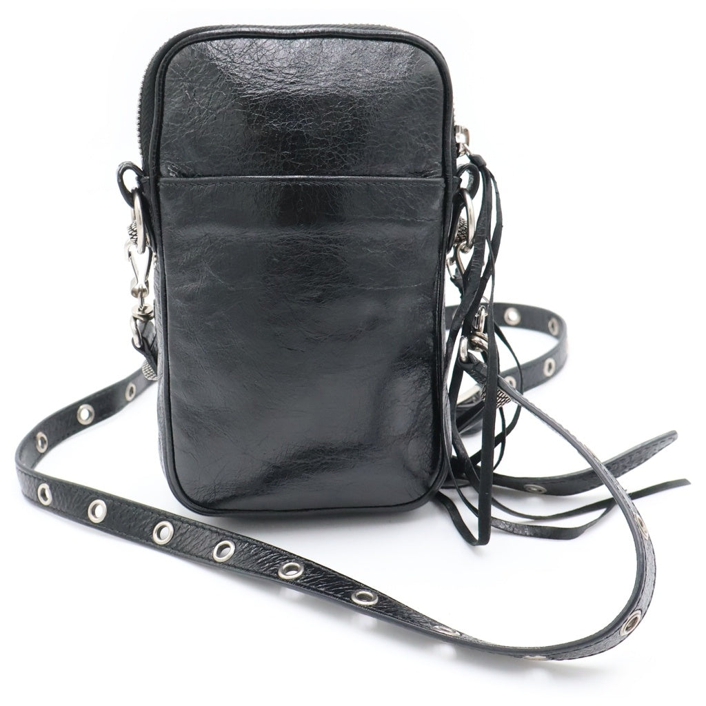 BALENCIAGA(バレンシアガ) ル カゴール レザー ショルダーバッグ フォンポーチ ブラック 742015