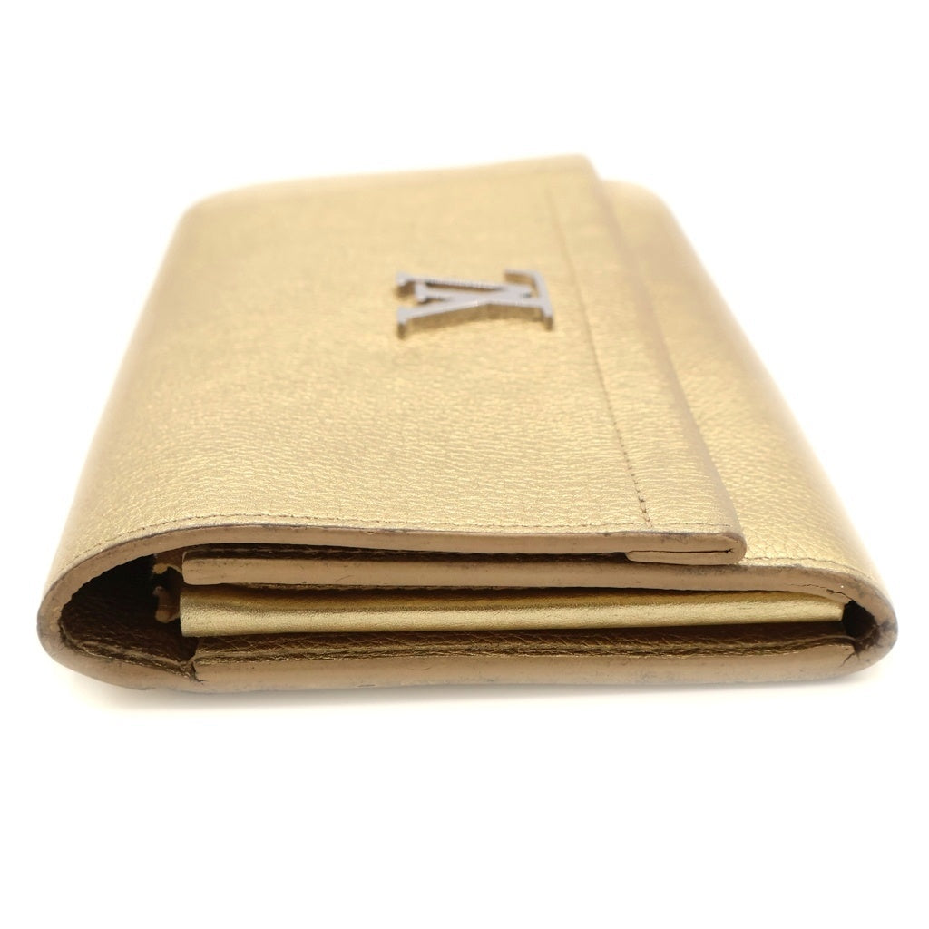 LOUIS VUITTON(ルイヴィトン) ポルトフォイユ ロックミー ロングウォレット 長財布 カードケース ゴールド レザー M62077 シルバー金具 レディース