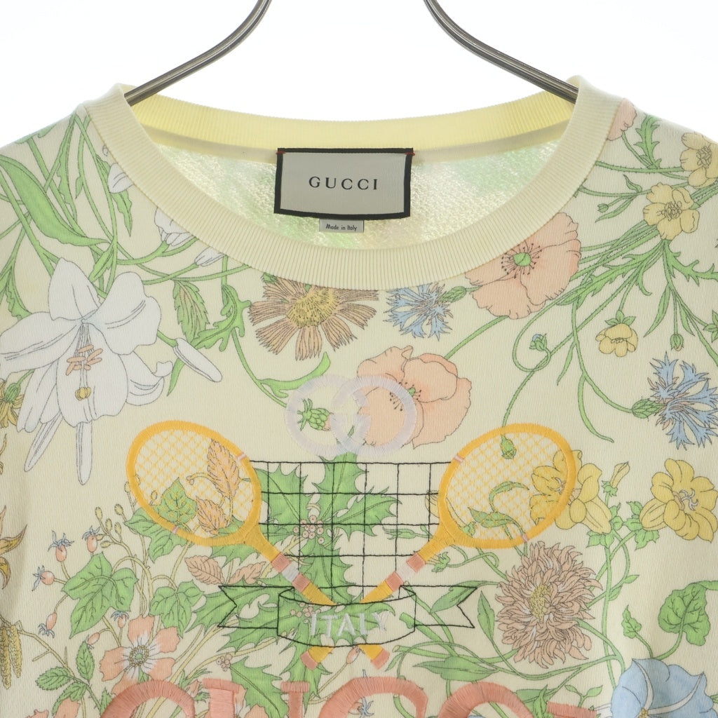 GUCCI(グッチ) クルーネック フラワープリント ロゴ刺繍スウェット 