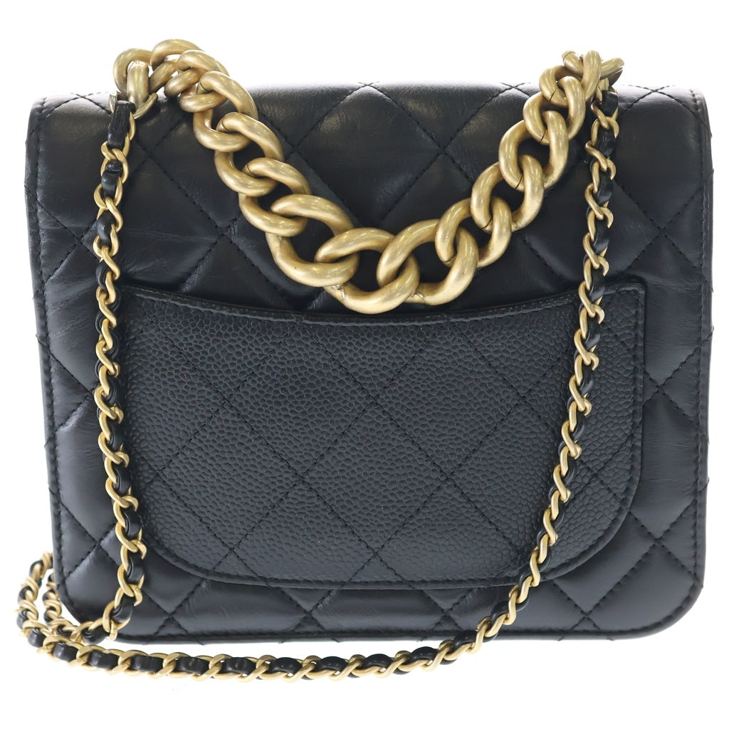 CHANEL(シャネル) トリコマテリアル チェーンショルダーバッグ ミニバッグ ブラック カーフ×キャビアスキン AS0785 ゴールド金具 レディース