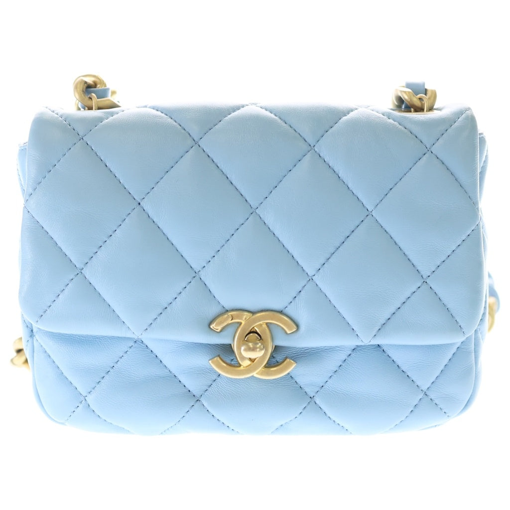 CHANEL(シャネル) シャネル19 チェーンショルダーバッグ ミニバッグ ライトブルー ラムスキン ゴールド金具 レディース
