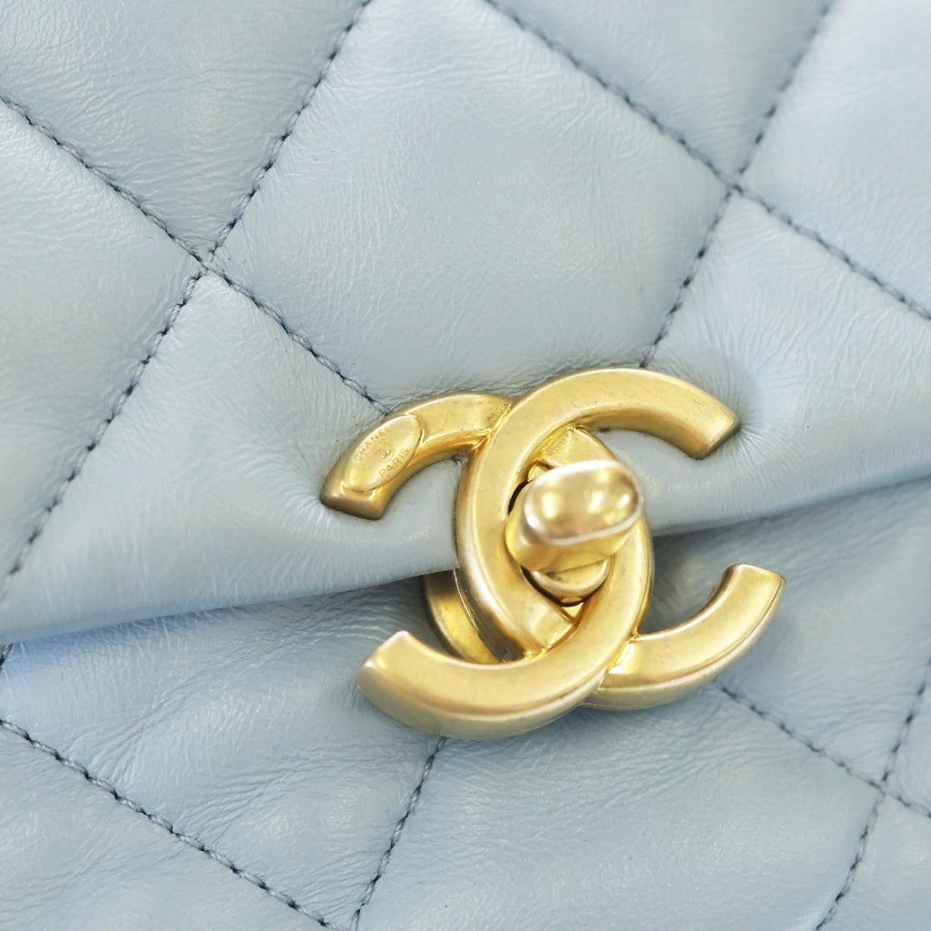 CHANEL(シャネル) シャネル19 チェーンショルダーバッグ ミニバッグ ライトブルー ラムスキン ゴールド金具 レディース