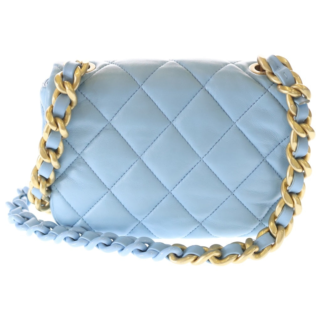 CHANEL(シャネル) シャネル19 チェーンショルダーバッグ ミニバッグ ライトブルー ラムスキン ゴールド金具 レディース