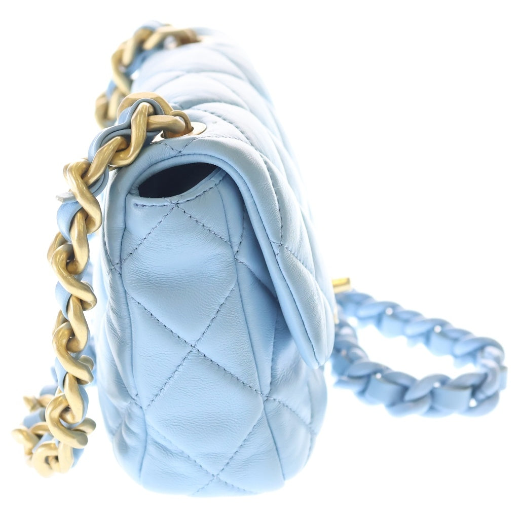 CHANEL(シャネル) シャネル19 チェーンショルダーバッグ ミニバッグ ライトブルー ラムスキン ゴールド金具 レディース