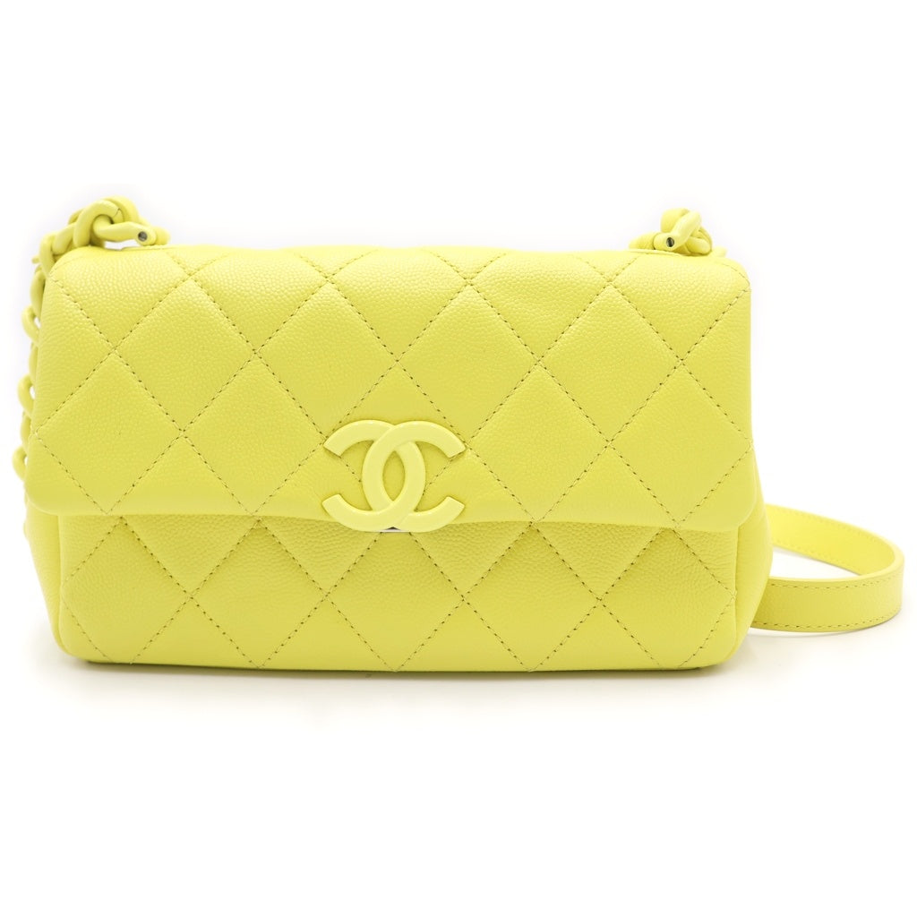 CHANEL(シャネル) マトラッセ20 SフラップSチェーンショルダーバッグ ネオンイエロー キャビアスキン AS2302 イエロー金具 レディース