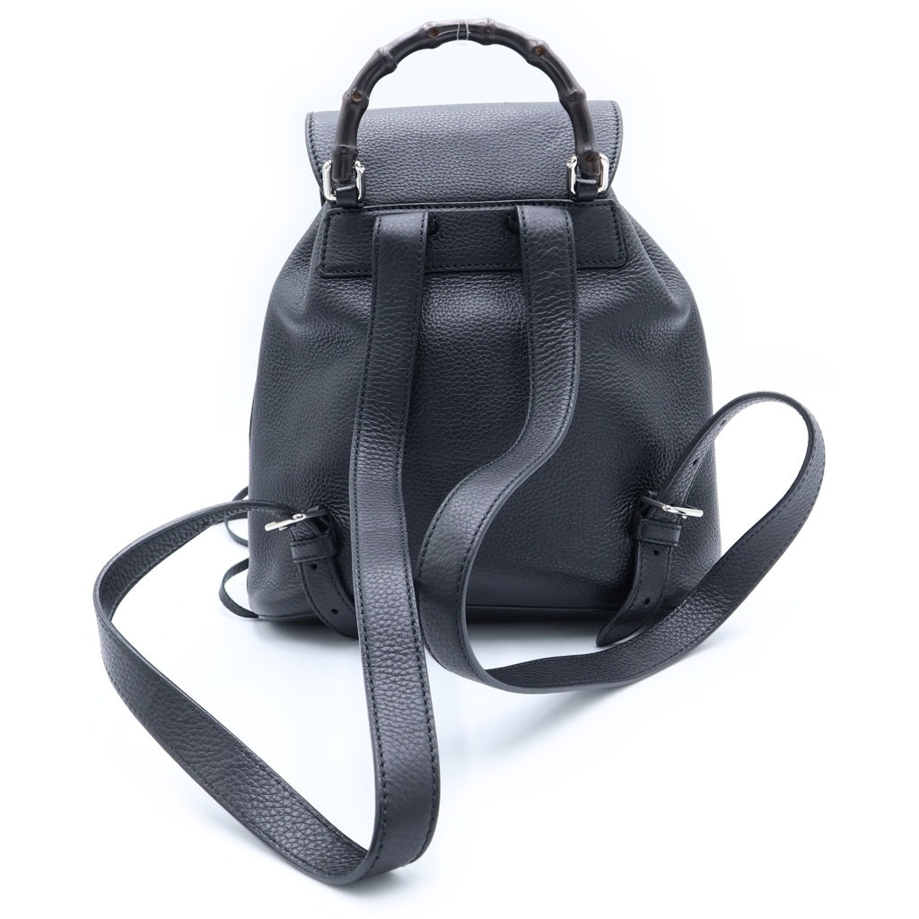 GUCCI(グッチ) バンブー レザー スモール バックパック ブラック タッセル カーフスキン リュックサック デイパック フリンジ ブラック レザー 387149 シルバー金具 レディース