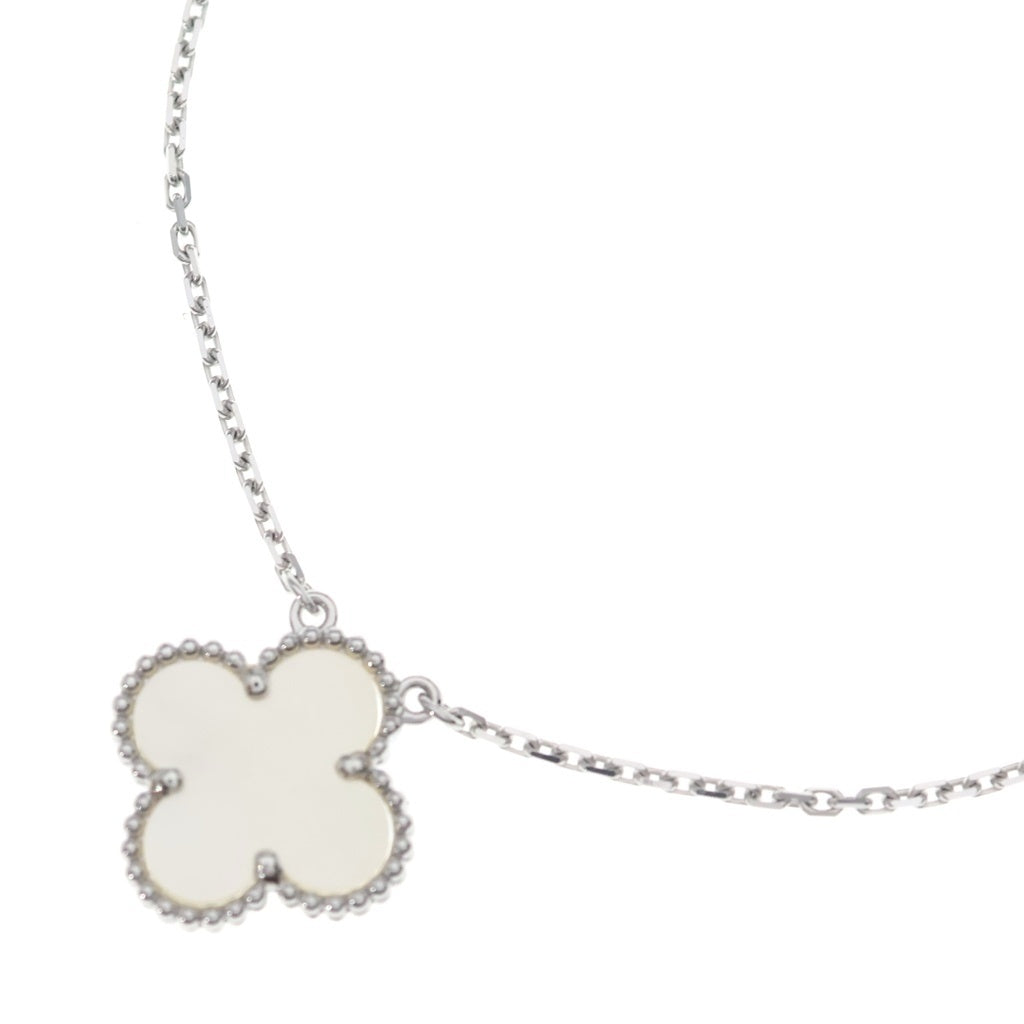Van Cleef & Arpels(ヴァンクリーフアンドアーペル) ヴィンテージアルハンブラ ネックレス ペンダント チェーン マザーオブパール ホワイト×ホワイトゴールド Au750WG 5.3g レディース