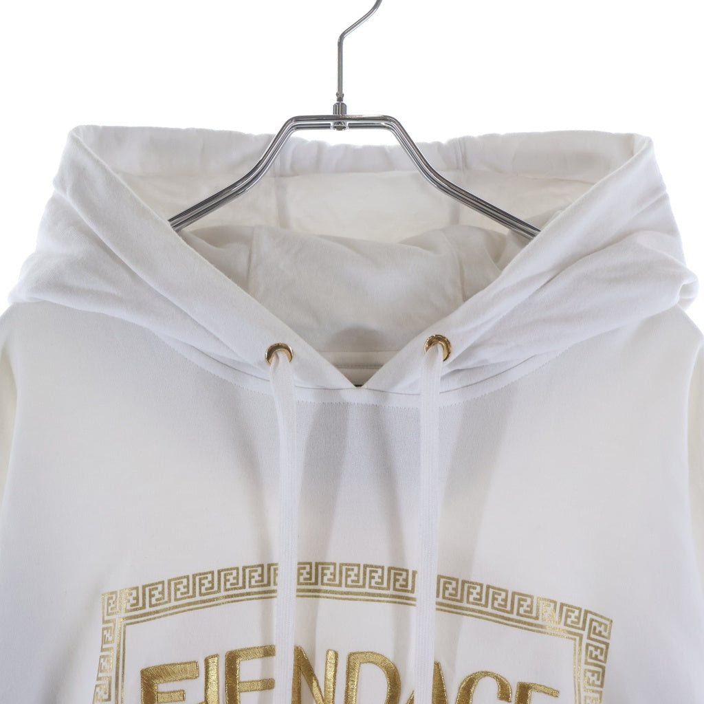 FENDI(フェンディ) ×VERSACE FENDACE ヴェルサーチ フェンダーチェ ロゴ刺繍 プルオーバースウェットパーカー フーディー ホワイト