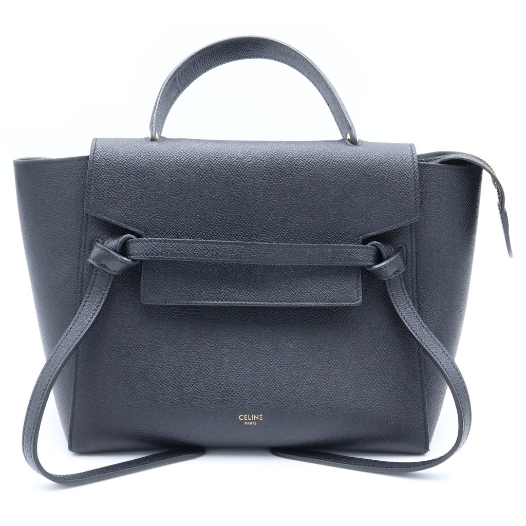 CELINE(セリーヌ) ベルトバッグ マイクロ 2WAYバッグ ハンドバッグ ショルダーバッグ ブラック グレインドカーフスキン ゴールド金具 レディース
