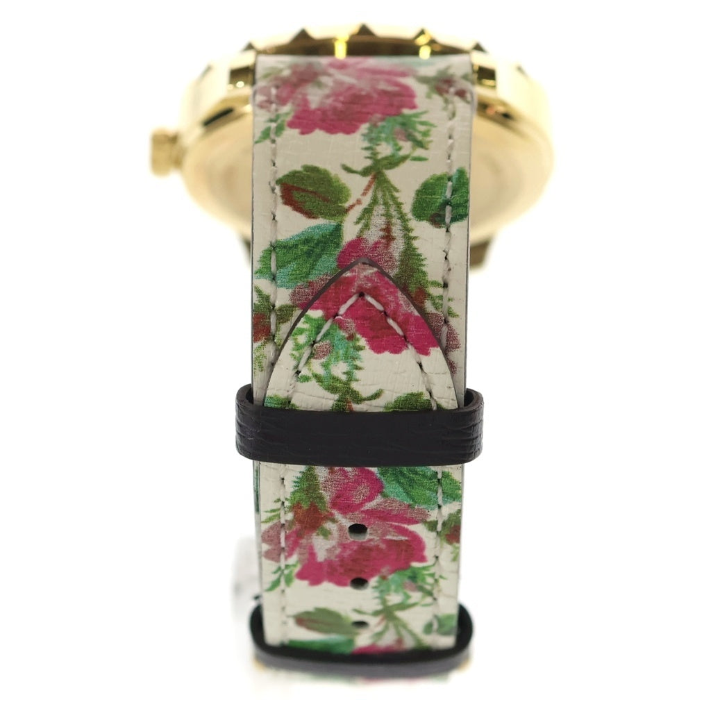 GUCCI(グッチ) Gタイムレス フローラル ロゴ レザーベルト クォーツウォッチ 腕時計 アイボリー/ゴールド YA1264084 レディース