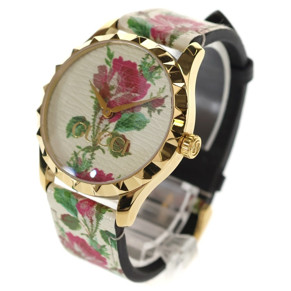 GUCCI(グッチ) Gタイムレス フローラル ロゴ レザーベルト クォーツウォッチ 腕時計 アイボリー/ゴールド YA1264084 レディース