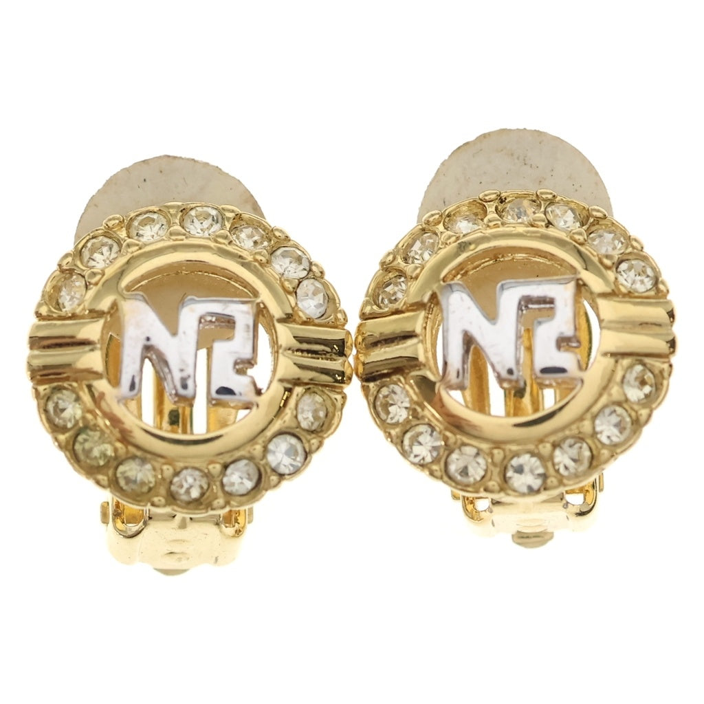 NINA RICCI(ニナリッチ) NRロゴ ラインストーン ラウンド イヤリング ゴールド レディース