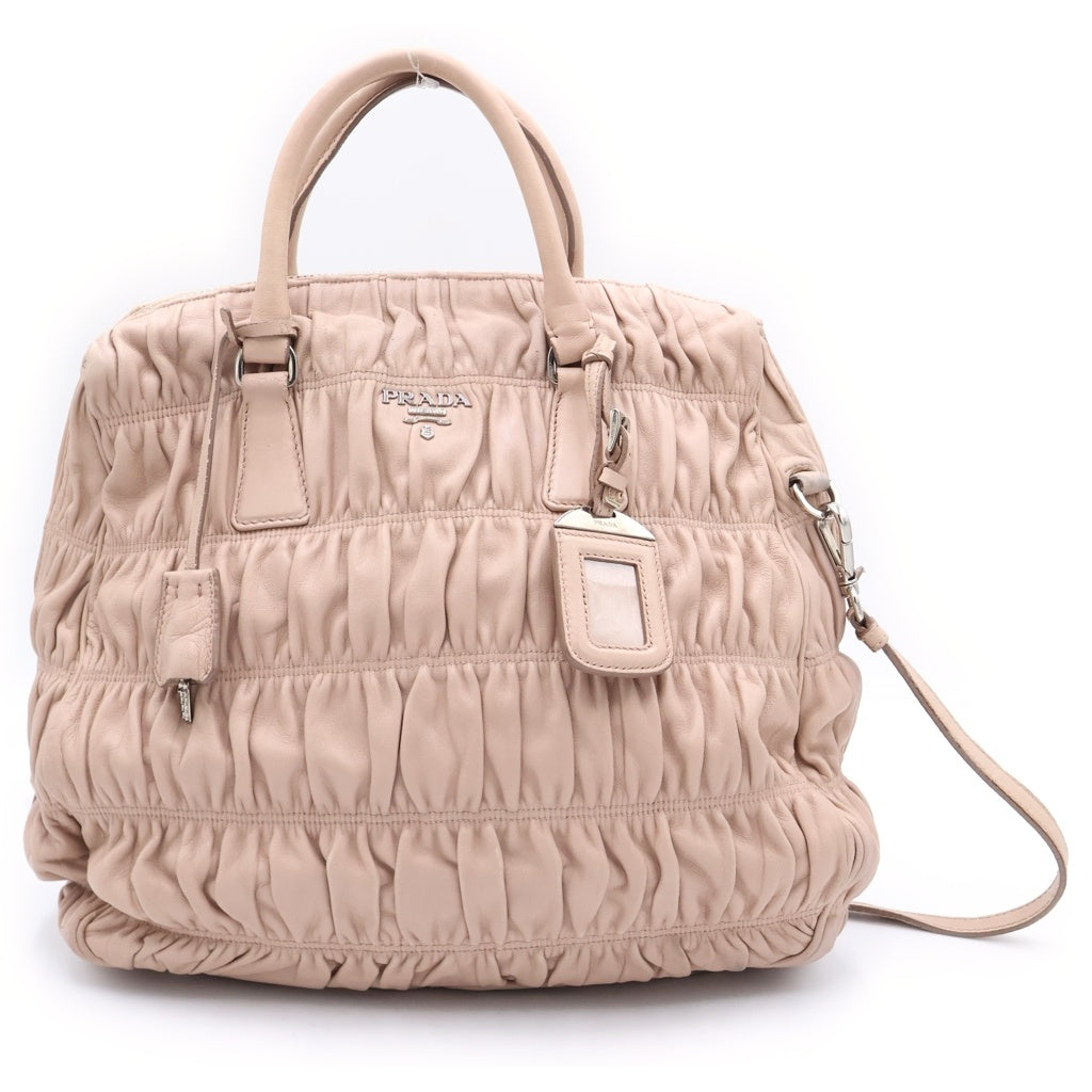 PRADA(プラダ) ナッパギャザー2wayバッグ ハンドバッグ ショルダーバッグ ピンクベージュ レザー ゴールド金具 レディース