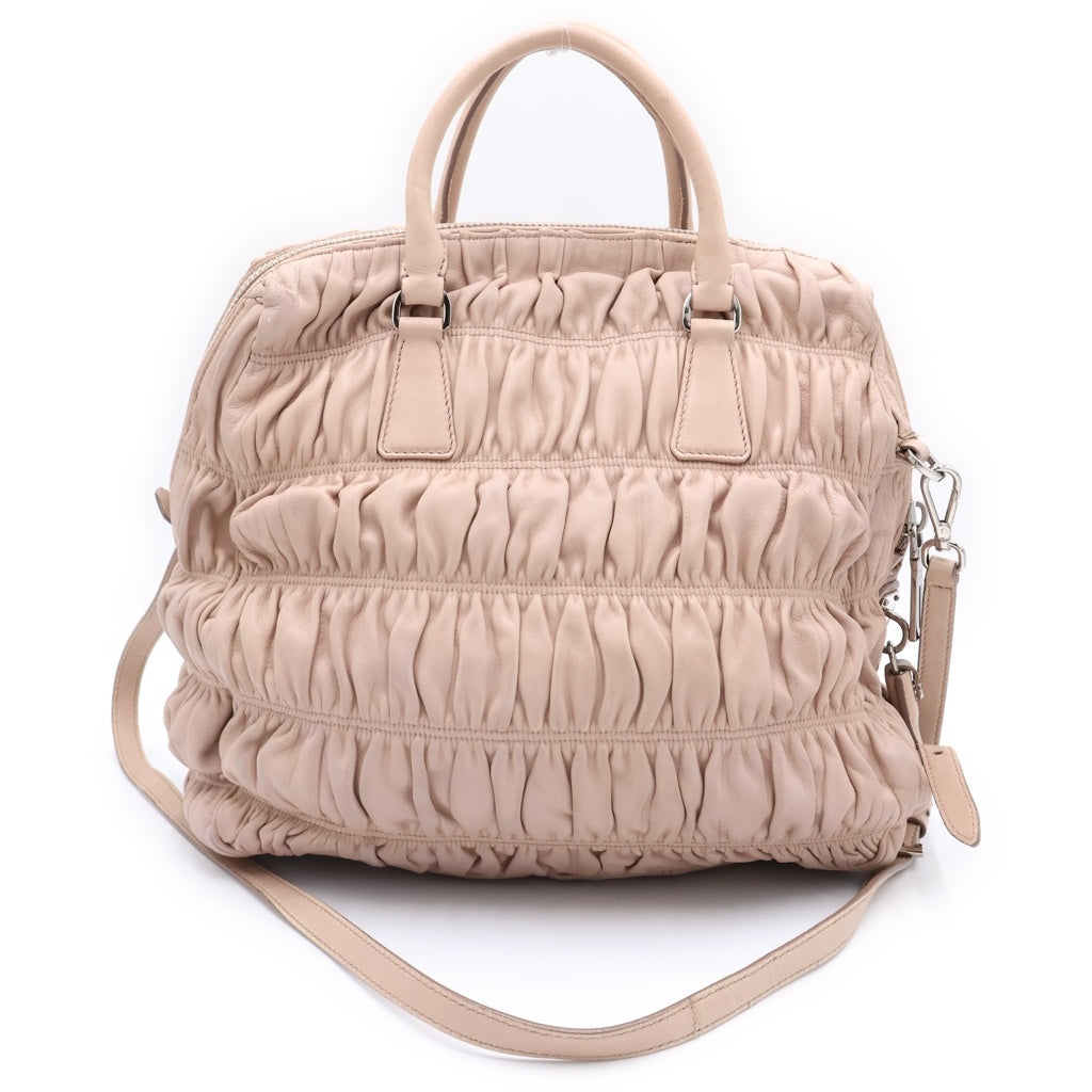 PRADA(プラダ) ナッパギャザー2wayバッグ ハンドバッグ ショルダーバッグ ピンクベージュ レザー ゴールド金具 レディース